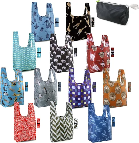 Vista 12 de BeeGreen Bolsas de comestibles reutilizables plegables, paquete de 12 bolsas grandes y bonitas, bolsa de regalo de tela lavable resistente con asas