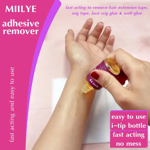 Vista 3 de MIILYE Removedor de pegamento para peluca, 2 botellas, removedor de extensiones de cabello con cinta Solvente para residuos adhesivos, peluca