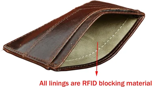 Vista 4 de Le'aokuu RFID Real Leather Minimalist Slim Wallet Front Pocket Credit Card Case