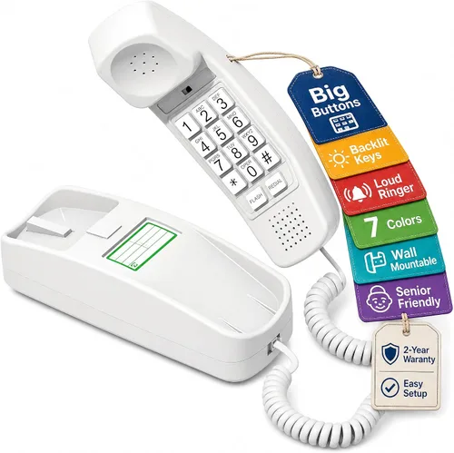Vista 11 de iSoHo - Teléfono con cable de botón grande para personas mayores, teléfono fijo fácil de usar con teclado iluminado, auricular ergonómico y sin Negro