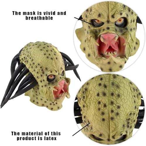 Vista 3 de Lyxaof Máscara de depredador, máscara de monstruo alienígena, réplica de réplicas de soldados, casco de cosplay, espeluznante disfraz de depredador