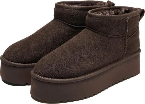 Vista 14 de Project Cloud - Botines de piel 100% auténtica para mujer, botas de plataforma Castaño
