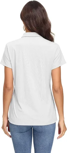 Vista 4 de MAGCOMSEN Polo para mujer UPF 50+, protección solar, 4 botones, casual, trabajo, secado rápido, manga corta, cuello de golf