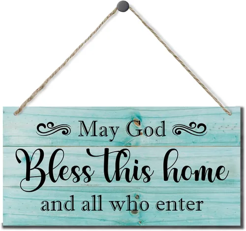 Vista 15 de Letrero decorativo de madera con texto en inglés «May God Bless This Home» («May God Bless This Home»)