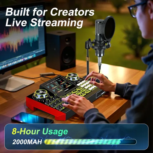 Vista 9 de TENLAMP - Mezclador de audio G9 con micrófono para streaming y karaoke