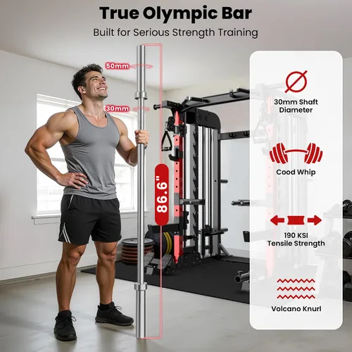 Vista 6 de pooboo Power Cage Smith Machine with 2000LB Squat Rack Cable System LAT Pulldown and Dual Pulley Cable Crossover with All-in-One Home Gym Machine