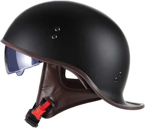 Vista 16 de Hanhua Medio casco de motocicleta para adultos, hombres y mujeres, casco de calavera de cara abierta vintage, aprobado por DOT/ECE, AVT Cruiser