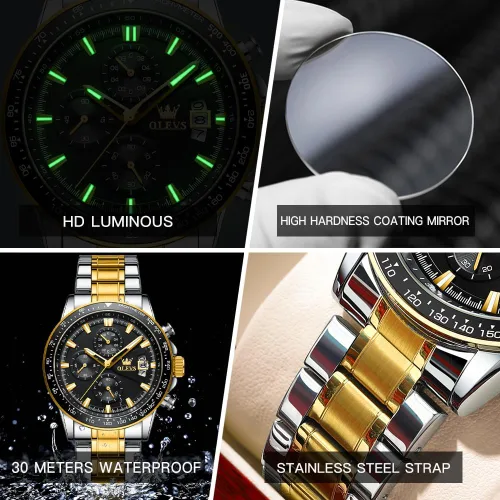 Vista 3 de OLEVS Watch for Men, Fashion Business Dress Mens Watches, Luminous Date Stainless Steel Waterproof Analog Two Tone Casual Quartz Wristwatch