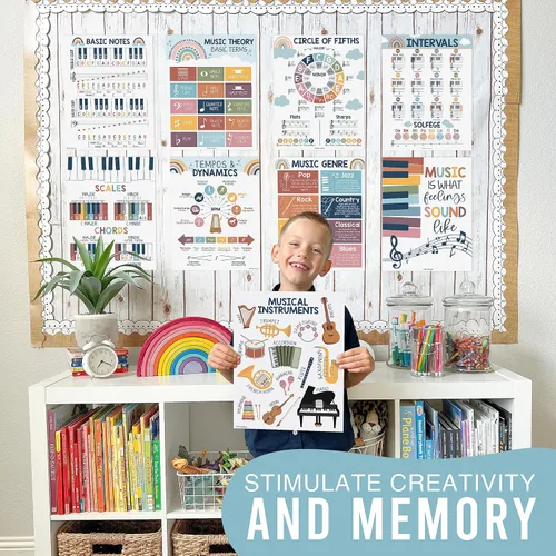 Vista 8 de Hadley Designs 9 pósteres de música para aulas – Decoración de aula de música bohemia, impresiones de coro y solfeo, decoraciones de tablón