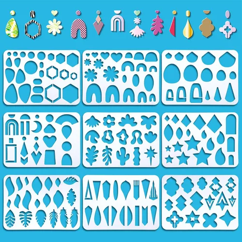 Vista 9 de ORIGACH 9 Piezas Plantilla Grande Reutilizable para Hacer Pendientes Plantillas de Pendientes de Cuero, Plantilla de Corte de Plástico