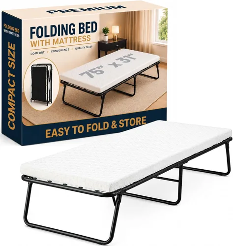 Vista 11 de Greaton, 14″ High Folding Guest Bed with 3″ Memory Foam Mattress – Sturdy Metal Frame, Easy Access for Seniors, Underbed Storage, Comfortable Bed