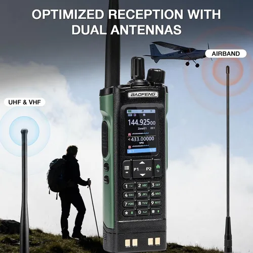Vista 2 de BAOFENG UV-32 Radio de Radioaficionado Portátil de 10W, Radio Bidireccional de Largo Alcance Multibanda con GPS, Chirp y Aplicación Inalámbrica