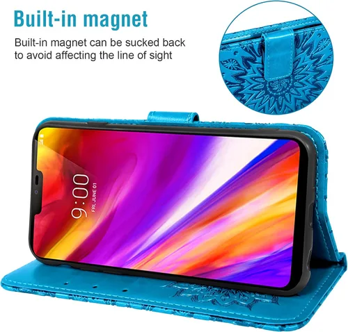 Vista 3 de Funda de teléfono para LG G7 ThinQ Wallet con protector de pantalla de vidrio templado y funda de cuero con soporte para tarjetas LGG7 One G 7 Plus