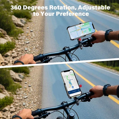 Vista 5 de Ralos Soporte de teléfono para bicicleta, soporte de aluminio para teléfono celular, abrazadera de teléfono celular para manillar de bicicleta