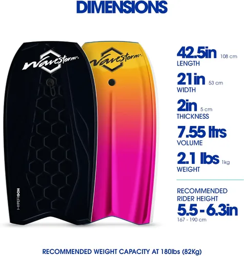 Vista 4 de Wave Storm - Bodyboard de espuma de rendimiento de 42.5 pulgadas con fondo de canal de aleta sectorial