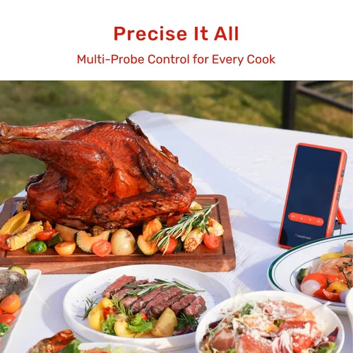 Vista 6 de Termómetro inalámbrico Meatmeet X Pro para carne con Wi-Fi dual y Bluetooth, termómetro digital para carne con 2 sondas y base de pantalla LED, 6