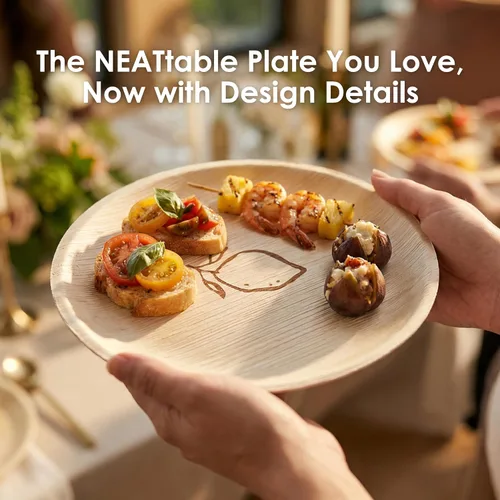 Vista 2 de NEATtable Platos de hoja de palma Diseño de limón Desechables y compostables Ecológicos y 100% naturales Ideal para eventos al aire libre