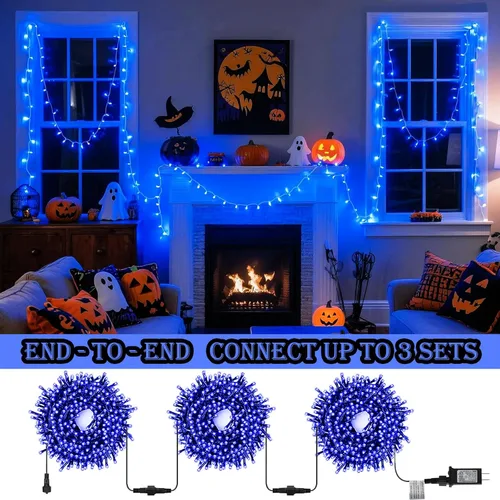 Vista 5 de Decute - Tira de luces de Navidad, impermeable, 300 LED, 105 pies, certificado UL con enchufe de extremo a extremo, 8 modos, guirnalda de luces