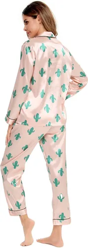 Vista 5 de SWOMOG - Conjunto de pijama de dos piezas, de satén de seda con botones, para mujer