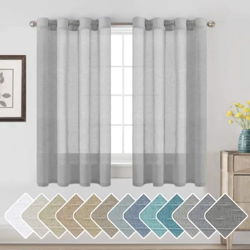 Vista 18 de H.VERSAILTEX Cortinas de lino de mezcla natural para sala de estar/cortinas de lino semitransparentes reductoras de luz de 54 pulgadas de largo