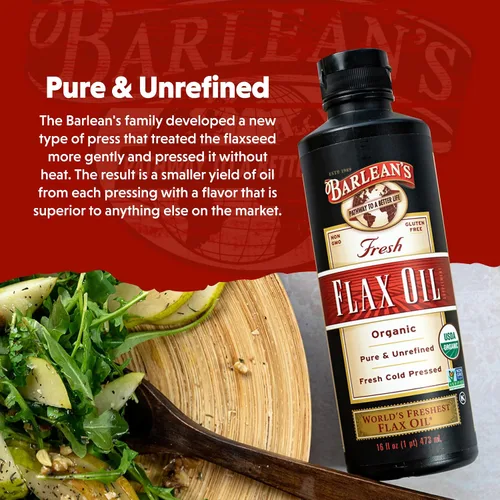 Vista 5 de Barlean's - Aceite de linaza orgánico líquido de semillas frescas de lino prensadas en frío, 7,640 mg ALA Omega 3 suplemento de ácidos grasos