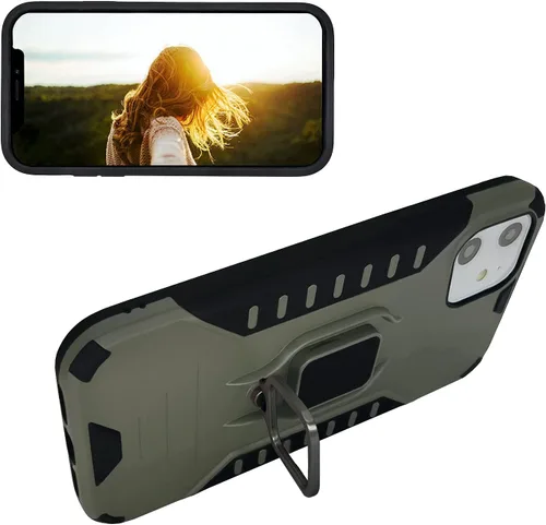 Vista 5 de MODOS LOGICOS Funda para iPhone 11, funda protectora de doble capa a prueba de golpes con soporte de anillo giratorio de metal 360 integrado, Verde