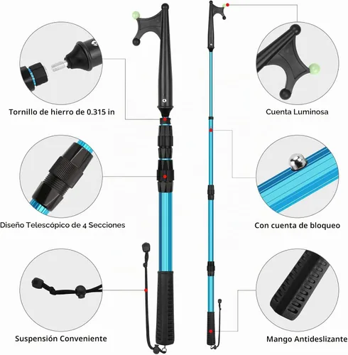 Vista 2 de SANLIKE Telescopic Boat Hook Luminous Extendable Marine Docking Pole Gaff Azul