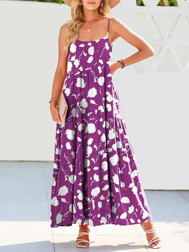 Vista 2 de ANRABESS - Vestido largo de verano para mujer, vestido de lino casual, holgado, sin mangas, con tirantes delgados y estilo bohemio, para playa