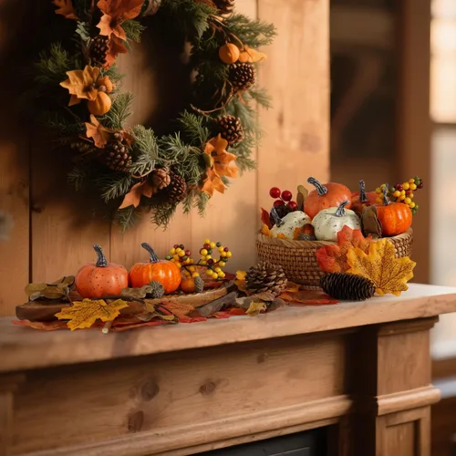 Vista 6 de Artmag - 51 piezas de calabazas artificiales, decoración de cosecha de otoño con bellotas, piñas, bayas, hojas de arce para decoración otoñal