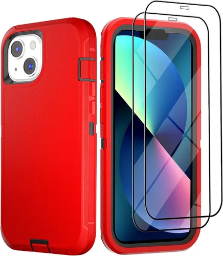 Vista 15 de Funda para iPhone 13 con 2 protectores de pantalla, resistente de grado militar, funda de cuerpo completo para hombres y mujeres (aguamarina + rosa)