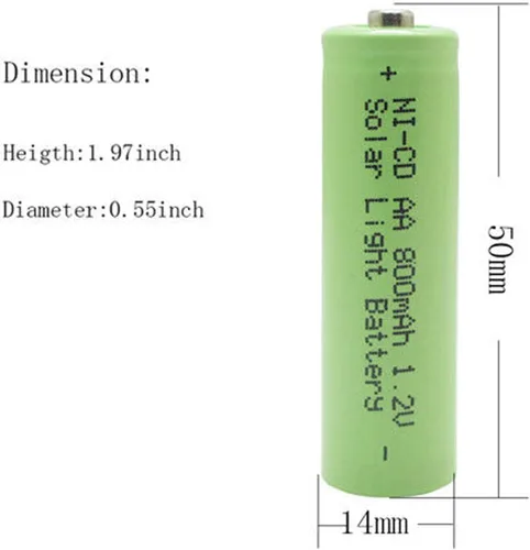 Vista 3 de Pilas solares AA NICD 800 mAh 1,2 V recargables para luces de jardín, mando a distancia, ratón, 20 unidades AA 800 mAh
