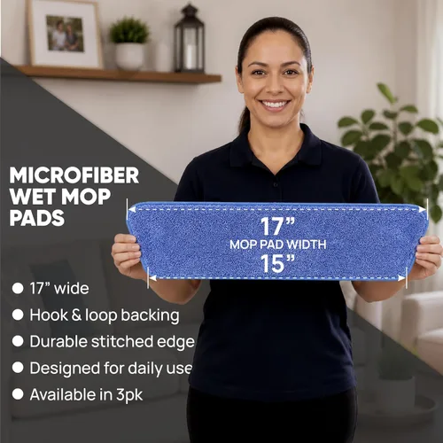 Vista 3 de Paquete de 3 cabezales de repuesto para mopa de cincha, mopas de microfibra para limpieza de suelos, mopa de pared con almohadillas lavables