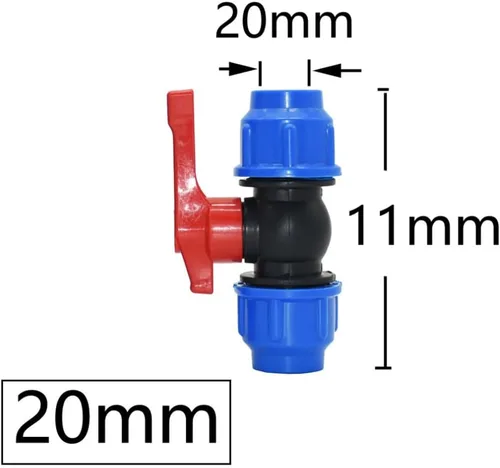 Vista 2 de Conector de válvula de bola, válvula de accesorios de tubería de riego MDPE, válvula de bola de plástico para accesorios de compresión de tubería