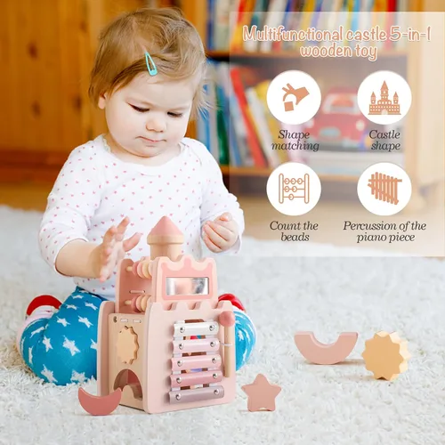 Vista 3 de Youuys Cubo de actividades de madera 9 en 1, juguetes Montessori para niños y niñas de más de 3 años, juguetes educativos multiusos de aprendizaje
