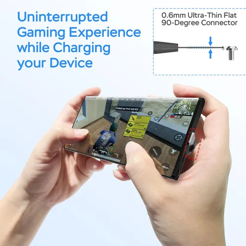 Vista 2 de Cable de carga USB C, paquete de 2 cables de carga tipo C de 1 pie y 60 W, puerto C plano de 90 grados, transferencia de datos de alta velocidad
