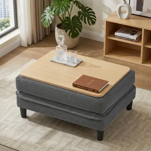 Vista 16 de Sofá de nube en forma de L de 73.5 pulgadas, sofá modular con mesa auxiliar otomana, sofá biplaza de pana con almohada, cómodo y moderno sofá