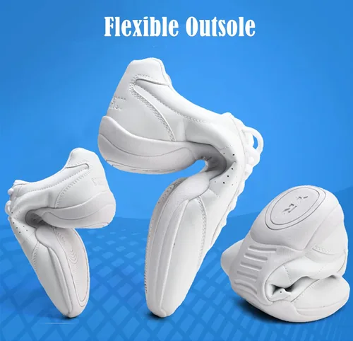 Vista 2 de DADAWEN Zapatos de porristas blancos para adultos y jóvenes, zapatos de baile deportivos, para competición, tenis para competición, zapatos