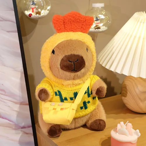 Vista 8 de Capybara - Juguete de peluche con 7 piezas de ropa y accesorios, lindo animal de peluche Capybara con trajes (marrón)