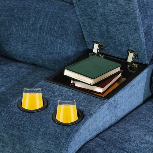 Vista 5 de Juego de sofá reclinable manual para sala de estar, juego de muebles de 3 piezas, sofá reclinable de tela Courduroy y dos sillas con mesa Azul