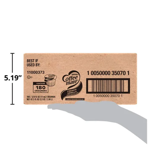 Vista 5 de Nestle Coffee Mate Crema de café, vainilla francesa, crema líquida individual, sin lácteos, sin refrigeración, tubos de 0.375 onzas líquidas, 180