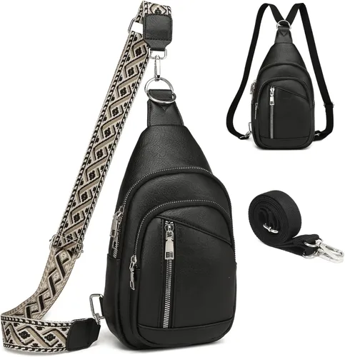 Vista 10 de Bolso Bandolera Mochila Cruzada - 2 en 1 Bolso Cruzado de Cuero Riñonera con 2 Correas Extraíbles Mini diaper bag, Instant Wipes pocket