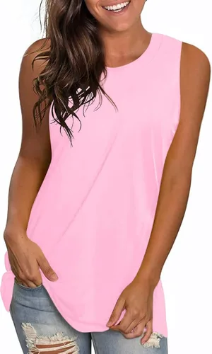 Vista 2 de LONGYUAN Camisetas sin mangas para mujer, estilo casual, estilo túnica, para playa, ajuste holgado
