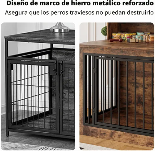 Vista 6 de IRONCK Mueble de jaula para perros, jaula de madera para perros pequeños de 33.4 pulgadas con almacenamiento y 4 ganchos, jaula resistente