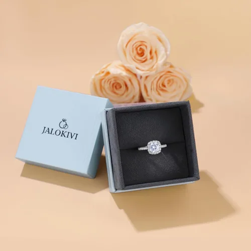 Vista 7 de Anillos de compromiso de plata de ley 925 de 1.2 quilates para mujer, anillos de compromiso de circonita cúbica de corte cojín para ella, talla 4-12