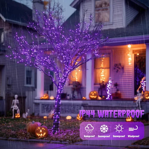 Vista 5 de JMEXSUSS - Paquete de 2 luces solares de Halloween, 33 pies, 100 luces LED Púrpura