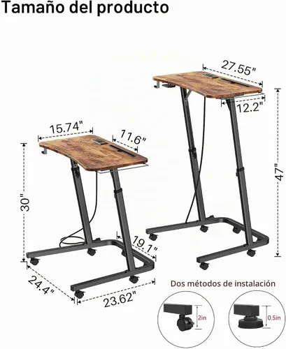 Vista 2 de Escritorio de pie de altura ajustable para almohadilla para caminar Marrón