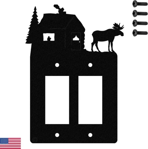 Vista 8 de Moose & Cabin - Placa de pared para interruptor de luz de palanca doble (palanca doble, negro) - Fabricado en Estados Unidos American Steel