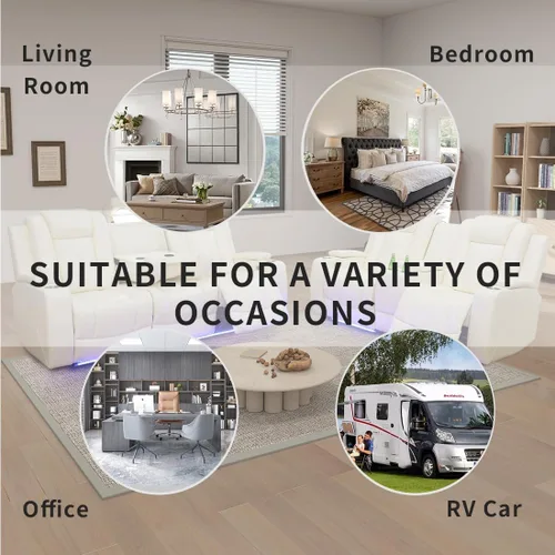 Vista 124 de Juego de sofá reclinable eléctrico, seccional de cuero transpirable beige, juego de muebles de sala de estar, 2 piezas, sofá reclinable eléctrico