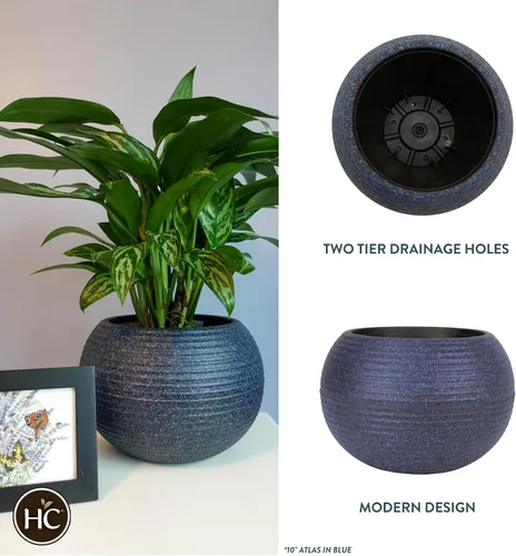 Vista 2 de The HC Companies Maceta Atlas Sphere de 8 pulgadas, ligera, decorativa, redonda, de plástico, para interiores y exteriores, para hierbas y flores