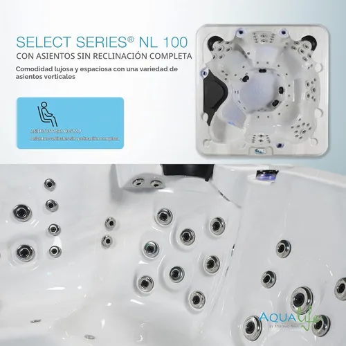 Vista 3 de Bañera de Hidromasaje AquaLife Serie Select® de 7 Personas con 100 Chorros de Acrílico, sin Asiento, con Ozonizador y Escalones